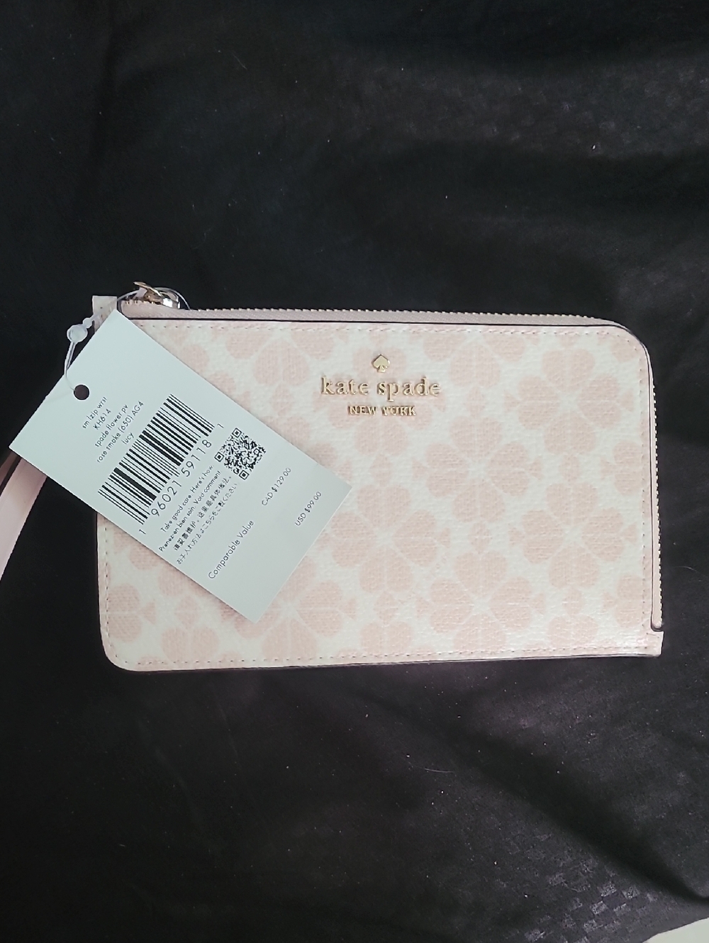 kate spade Light Pink Floral Zip-Around Wallet with Gold Logo